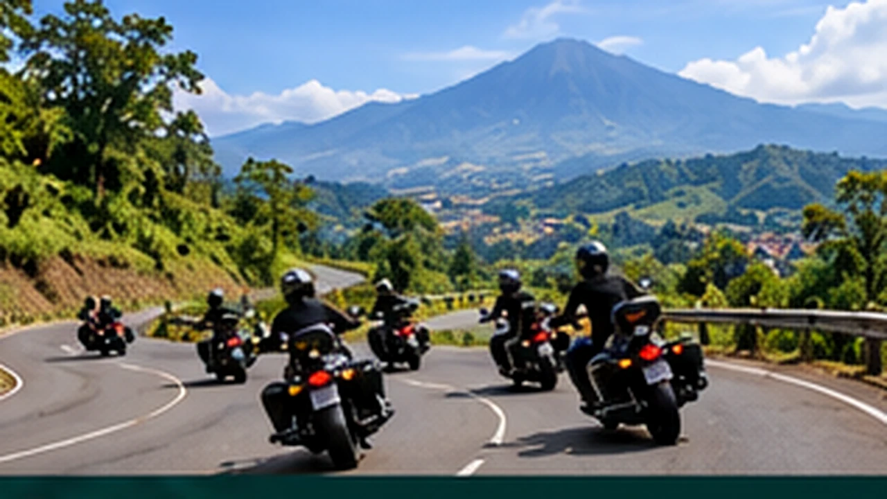 Ilustrasi rombongan motor touring melewati jalan pegunungan