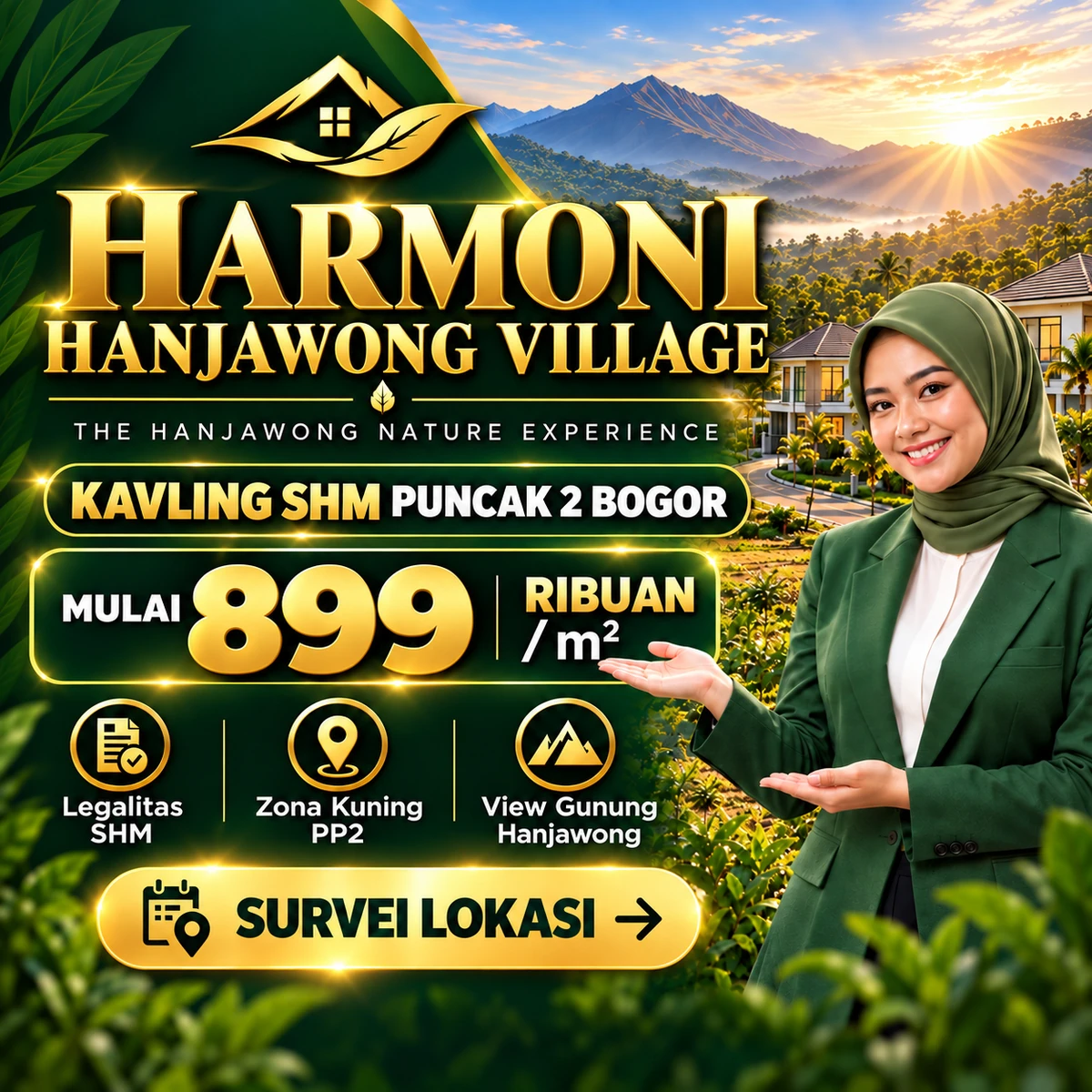 Kavling SHM view Gunung Hanjawong di Sukamakmur Puncak 2 Bogor
