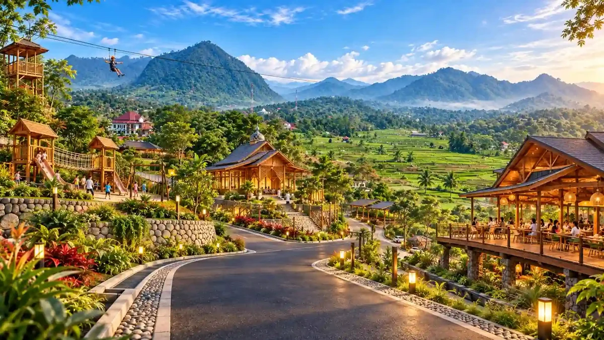 Panorama Harmoni Hanjawong Village Sukamakmur Puncak 2 Bogor dengan konteks Gunung Hanjawong